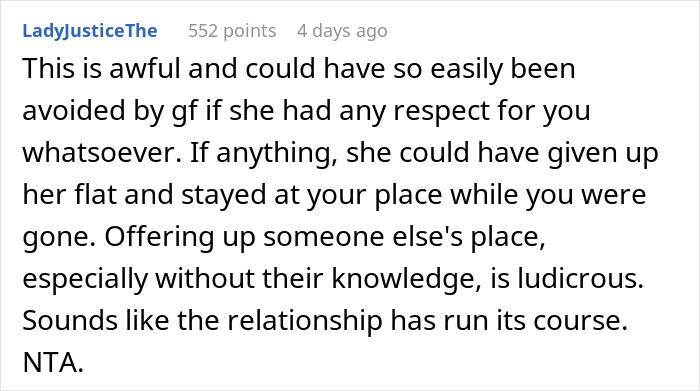 Screenshot of a Reddit comment discussing a chaotic home situation after a guy returns early from a work trip Screenshot of a Reddit comment discussing a chaotic home situation after a guy returns early from a work trip