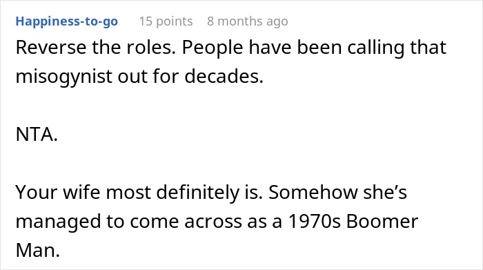 Comment discussing whether a dad is a jerk for not wanting to join his wife&rsquo;s work trip with the kids.