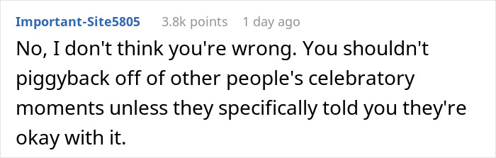 Comment on online forum discussing boundaries during celebratory moments about fertility struggles and baby shower hosting. Comment on online forum discussing boundaries during celebratory moments about fertility struggles and baby shower hosting.