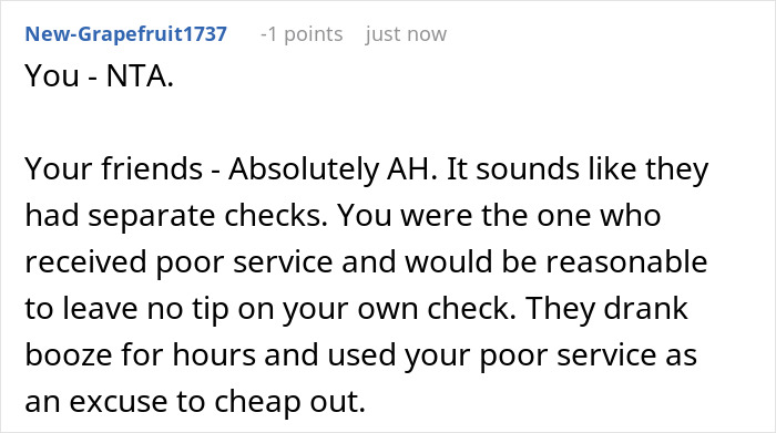 Reddit comment discussing not tipping a waitress on a 300 plus tab due to poor service and separate checks. Reddit comment discussing not tipping a waitress on a 300 plus tab due to poor service and separate checks.