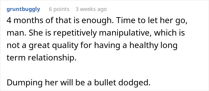 Comment criticizing manipulative behavior in a relationship after a fake pregnancy test of love scenario. Comment criticizing manipulative behavior in a relationship after a fake pregnancy test of love scenario.