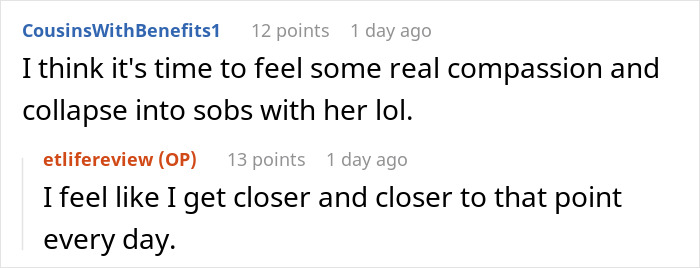 Text conversation showing a user expressing sympathy for a woman showing tears and drama at the office.