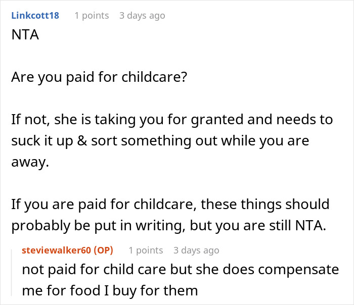 Reddit discussion about a woman whose mom booked a vacation and refuses to babysit her two kids.