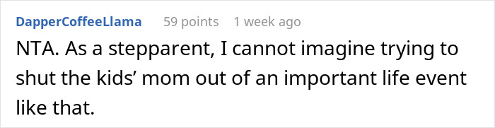 Screenshot of a forum comment discussing a stepmom&rsquo;s tantrum after a teenager invites his mom to graduation instead of her.
