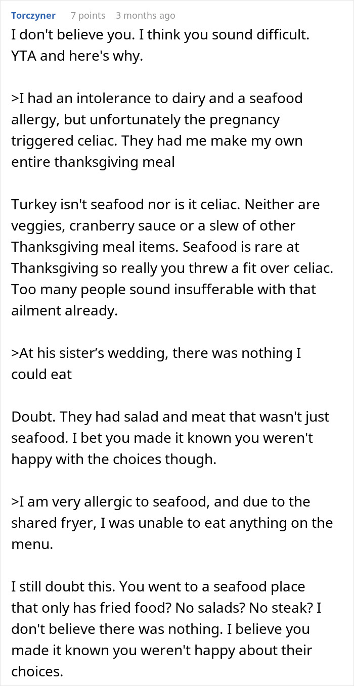 Reddit user discussing exclusion from family vacation due to gluten intolerance and challenges with celiac disease meals. Reddit user discussing exclusion from family vacation due to gluten intolerance and challenges with celiac disease meals.