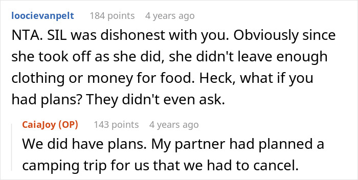 Reddit conversation about aunt babysitting SIL’s kids unexpectedly for two weeks and feeling duped by dishonest SIL. Reddit conversation about aunt babysitting SIL’s kids unexpectedly for two weeks and feeling duped by dishonest SIL.