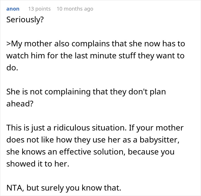 Comment discussing SIL&rsquo;s irresponsible parenting causing family drama and frustration over last-minute babysitting requests.