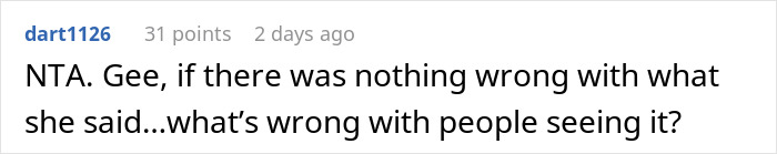 Screenshot of a Reddit comment discussing the controversy of posting SIL's texts online and making her look bad.