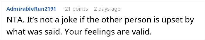 Screenshot of a Reddit comment discussing feelings after a tasteless pregnancy stunt causes birthday dinner awkwardness. Screenshot of a Reddit comment discussing feelings after a tasteless pregnancy stunt causes birthday dinner awkwardness.