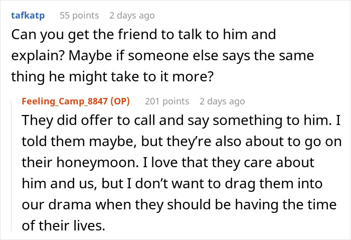 Reddit conversation discussing stopping a boyfriend&rsquo;s proposal at their best friend&rsquo;s wedding and related drama.