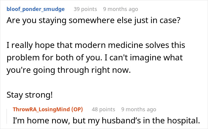 Screenshot of a Reddit conversation discussing a husband&rsquo;s pregnancy assumptions leading to a heartbreaking cancer diagnosis.