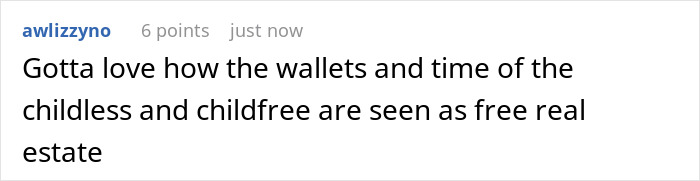 Comment about wallets and time of the childless, related to distant cousin wanting wedding funding due to single status.