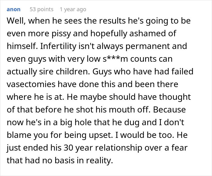 Comment discussing a husband demanding a paternity test, causing the woman to want to end their long marriage. Comment discussing a husband demanding a paternity test, causing the woman to want to end their long marriage.