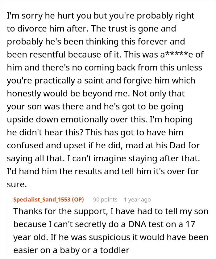 Woman wants to end marriage after husband demands paternity test for their teen son, causing family turmoil. Woman wants to end marriage after husband demands paternity test for their teen son, causing family turmoil.