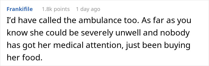 Screenshot of a forum comment discussing an ambulance arriving at an office for a severe case of attention seeking.