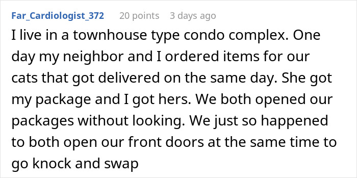Screenshot of a Reddit comment describing a woman&rsquo;s petty response after her neighbor kept stealing packages.