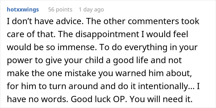 Comment on teen son get girlfriend pregnant on purpose, expressing disappointment and frustration over intentional pregnancy decisions.