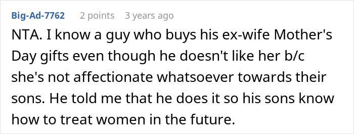 Screenshot of a forum comment about a man refusing to get a Mother&rsquo;s Day gift for his pregnant wife.