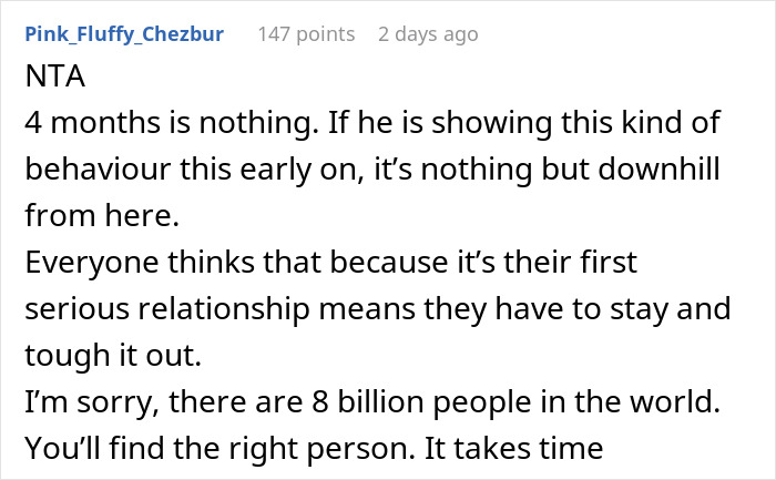 Comment on relationship issues, discussing dumping boyfriend for refusing to hand period pad and tissues early in the relationship. Comment on relationship issues, discussing dumping boyfriend for refusing to hand period pad and tissues early in the relationship.