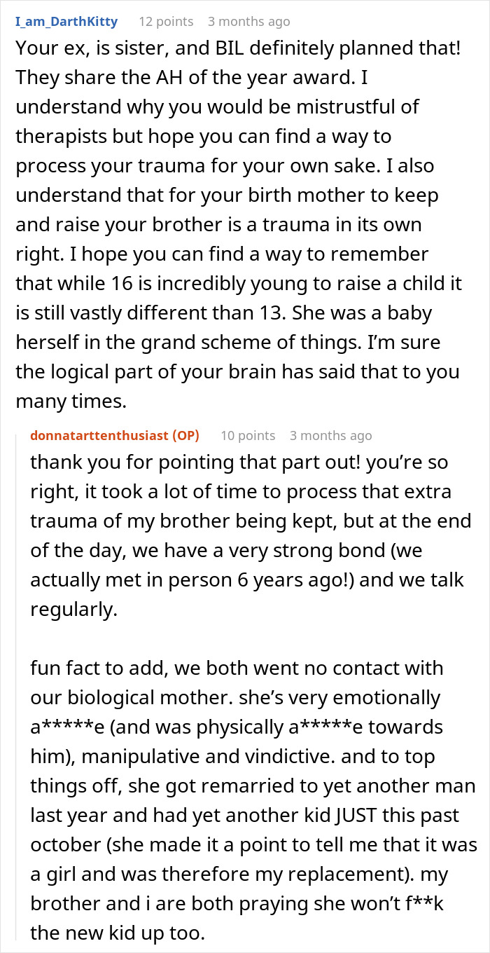 Reddit conversation about a woman processing trauma after being forced to hold a newborn by her boyfriend.