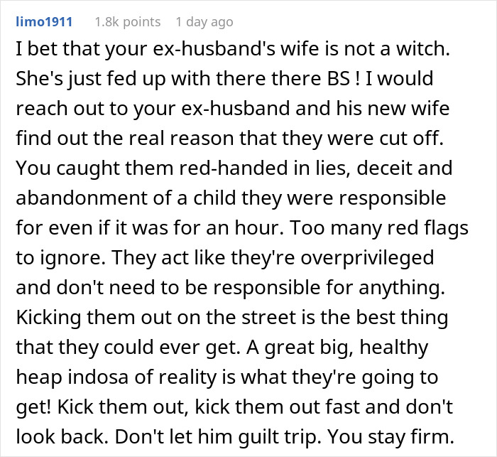 Comment discussing a mom blowing up at daughters and calling them pathetic over actions involving half-brother.