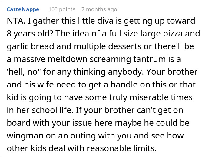 Comment discussing refusing kid outings, emphasizing challenges with sibling&rsquo;s kids and managing difficult behavior.