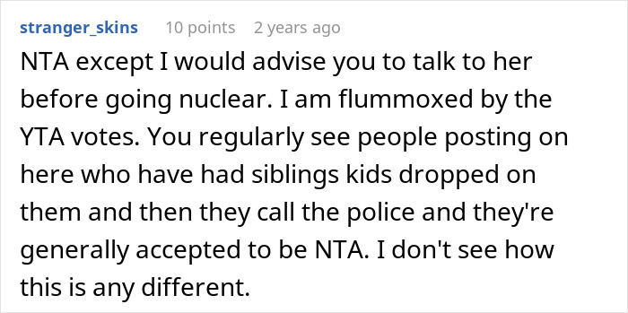 Comment about woman abandoning child with a stranger roommate briefly, citing a work emergency situation.