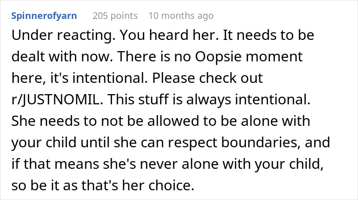 Comment discussing a mil who calls herself mommy and emphasizing respecting boundaries with the child.