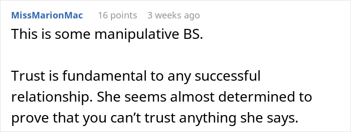 Screenshot of a reddit comment discussing trust issues in a relationship after a girlfriend fakes pregnancy as a test of love. Screenshot of a reddit comment discussing trust issues in a relationship after a girlfriend fakes pregnancy as a test of love.