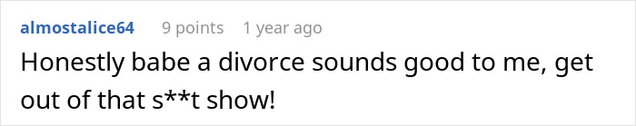 Reddit comment expressing support for divorce after woman served with divorce papers six months after giving birth and helping SIL&rsquo;s kids