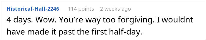 Comment discussing forgiveness after sister leaves 18-year-old with two kids for four days without support.