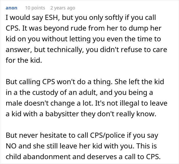 Commenter explaining child abandonment and CPS in a discussion about a woman leaving her child with a stranger roommate.