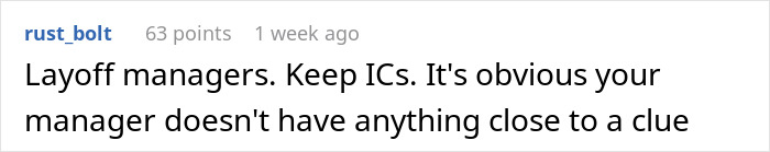 Comment on layoff managers and worker&rsquo;s reaction to a new project after being fired in an online discussion.