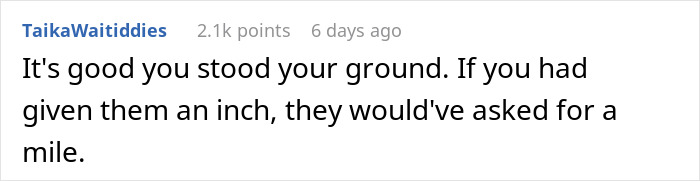 Screenshot of a Reddit comment emphasizing standing ground in a discussion about being nominated for something extra risky at work due to no kids.