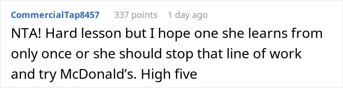 Screenshot of a Reddit comment discussing the situation of not tipping a waitress on a 300+ dollar tab. Screenshot of a Reddit comment discussing the situation of not tipping a waitress on a 300+ dollar tab.