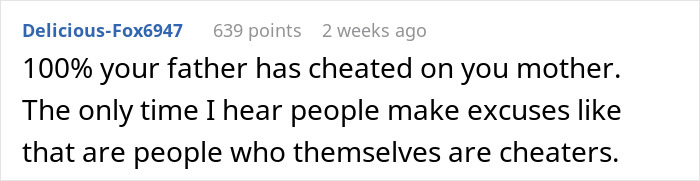 Comment about betrayal and forgiveness in family disputes, focusing on cousin having an affair with her ex partner.