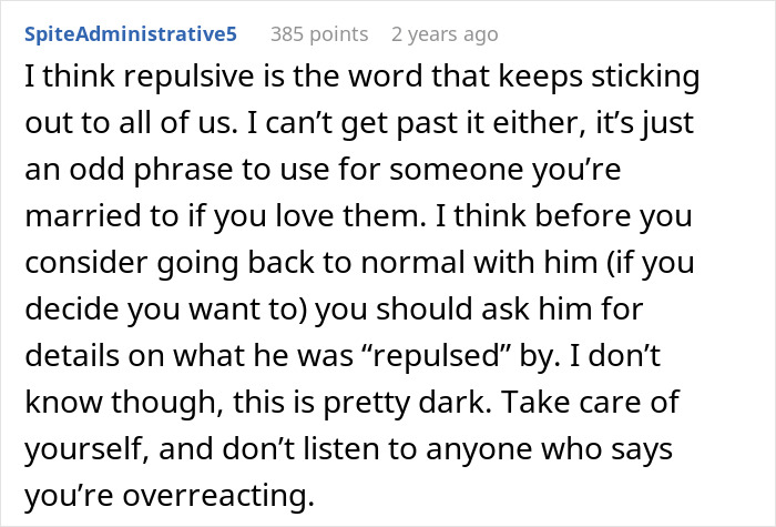 Comment discussing the use of the word repulsive regarding a man&rsquo;s feelings on his wife from their first date.