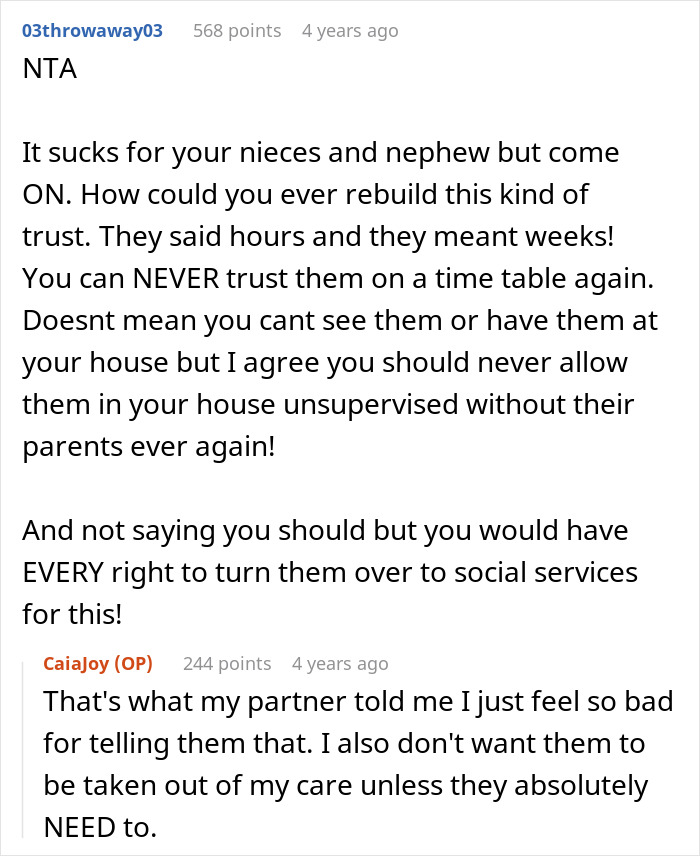 Reddit conversation discussing aunt’s experience getting duped into a two week babysitting nightmare for SIL’s kids. Reddit conversation discussing aunt’s experience getting duped into a two week babysitting nightmare for SIL’s kids.