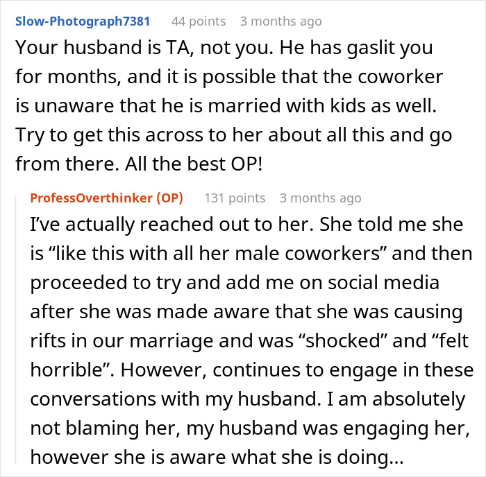 Screenshot of an online discussion about a man gaslighting his pregnant wife and the resulting marriage failure.
