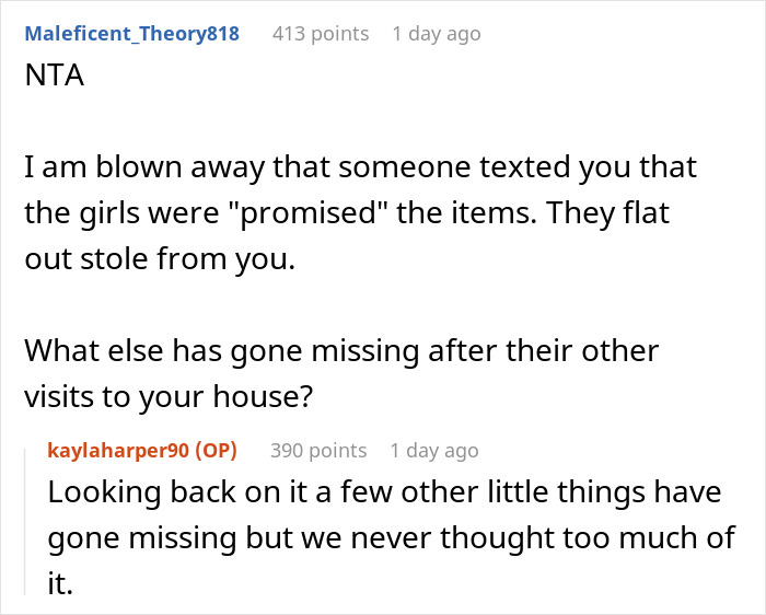 Reddit thread discussing demanding to check brother’s girlfriend’s bags for stolen items before leaving the house. Reddit thread discussing demanding to check brother’s girlfriend’s bags for stolen items before leaving the house.