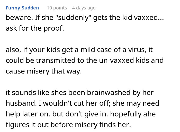 Screenshot of a forum comment discussing pregnant anti-vaxxer consequences as best friend declines future playdates.