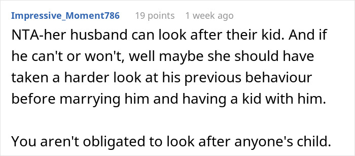Comment on babysitter dilemma, discussing husband&rsquo;s role and concerns about his ex caring for their child.