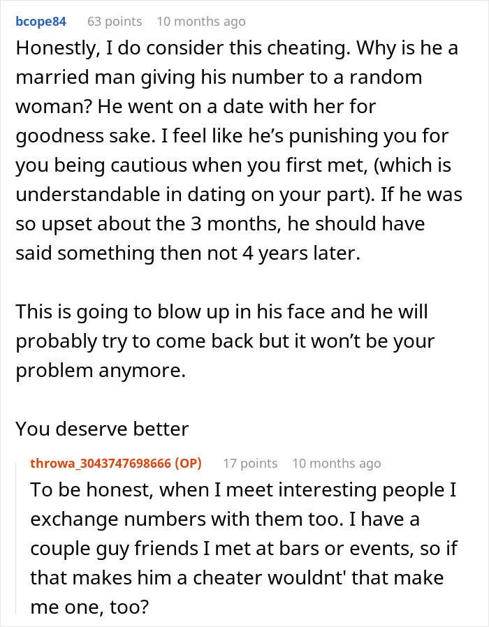 Reddit comments discussing a woman&rsquo;s husband leaving her after being hit on for the first time in his life.