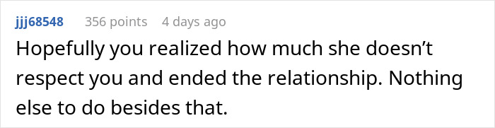 Reddit comment discussing relationship respect and advice amid a story about a man’s chaotic home after a work trip. Reddit comment discussing relationship respect and advice amid a story about a man’s chaotic home after a work trip.