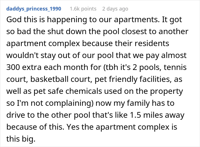 Reddit user describes condo pool rules causing non-resident family issues and frustration over access restrictions.