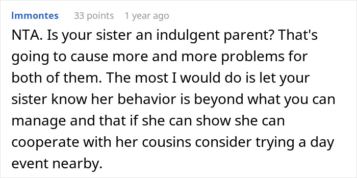 Reddit user discusses refusing to take sister&rsquo;s kid on trips and questions if that makes her a jerk in family debate.