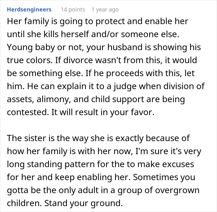 Woman served with divorce papers months after giving birth for looking out for sister-in-law&rsquo;s kids reaction text screenshot.