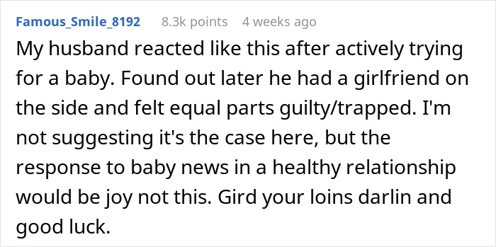 Woman surprises husband with pregnancy test as birthday gift, capturing his shocked and mixed emotional reaction. Woman surprises husband with pregnancy test as birthday gift, capturing his shocked and mixed emotional reaction.