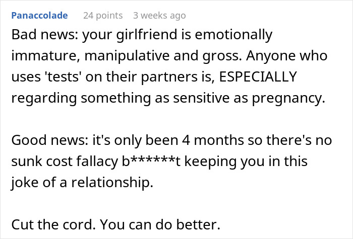 Comment explaining emotional manipulation in relationships after fake pregnancy tests trust and ends relationship. Comment explaining emotional manipulation in relationships after fake pregnancy tests trust and ends relationship.