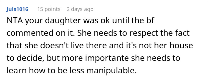 Comment from user Juls1016 discussing a daughter and her fianc&eacute; in relation to prioritizing a miniature wargaming studio.